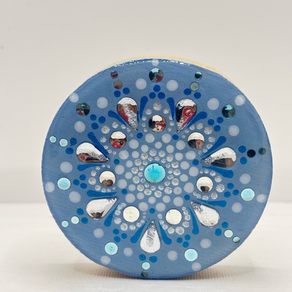 Bamboo Magnetic Bottle Opener – Hand Painted Mandala Design with Resin Finish.